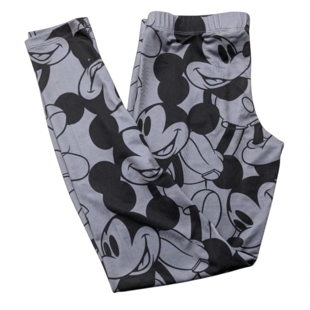 DISNEY Mickey Mouse Leggings Grey Black Silky Size XL